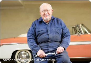 Image of actor portrayal for actual case studies (high-risk, patient with newly diagnosed prostate cancer)